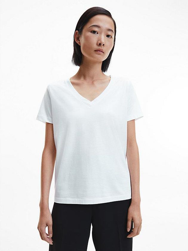 Calvin Klein USA Essential V-Neck Womens T-Shirt White 9325174-AB